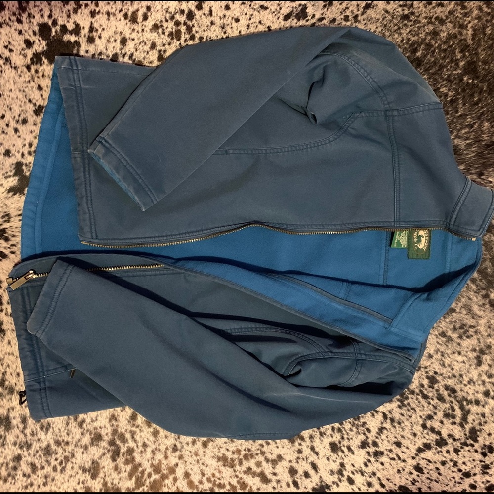 Blue hard shell waterproof jacket